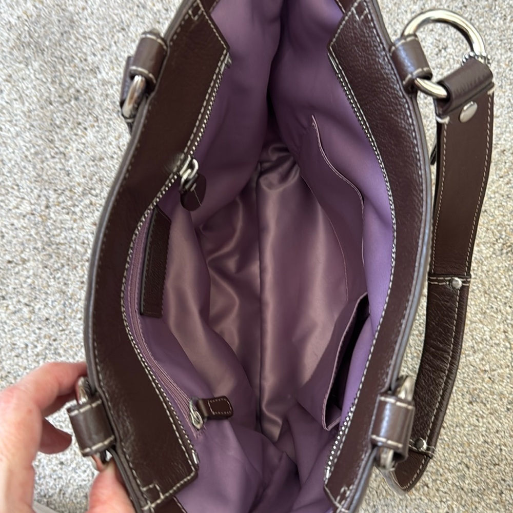 Coach Penelope dark brown leather shoulder bag with scarf, EUC - Picture 9 of 11